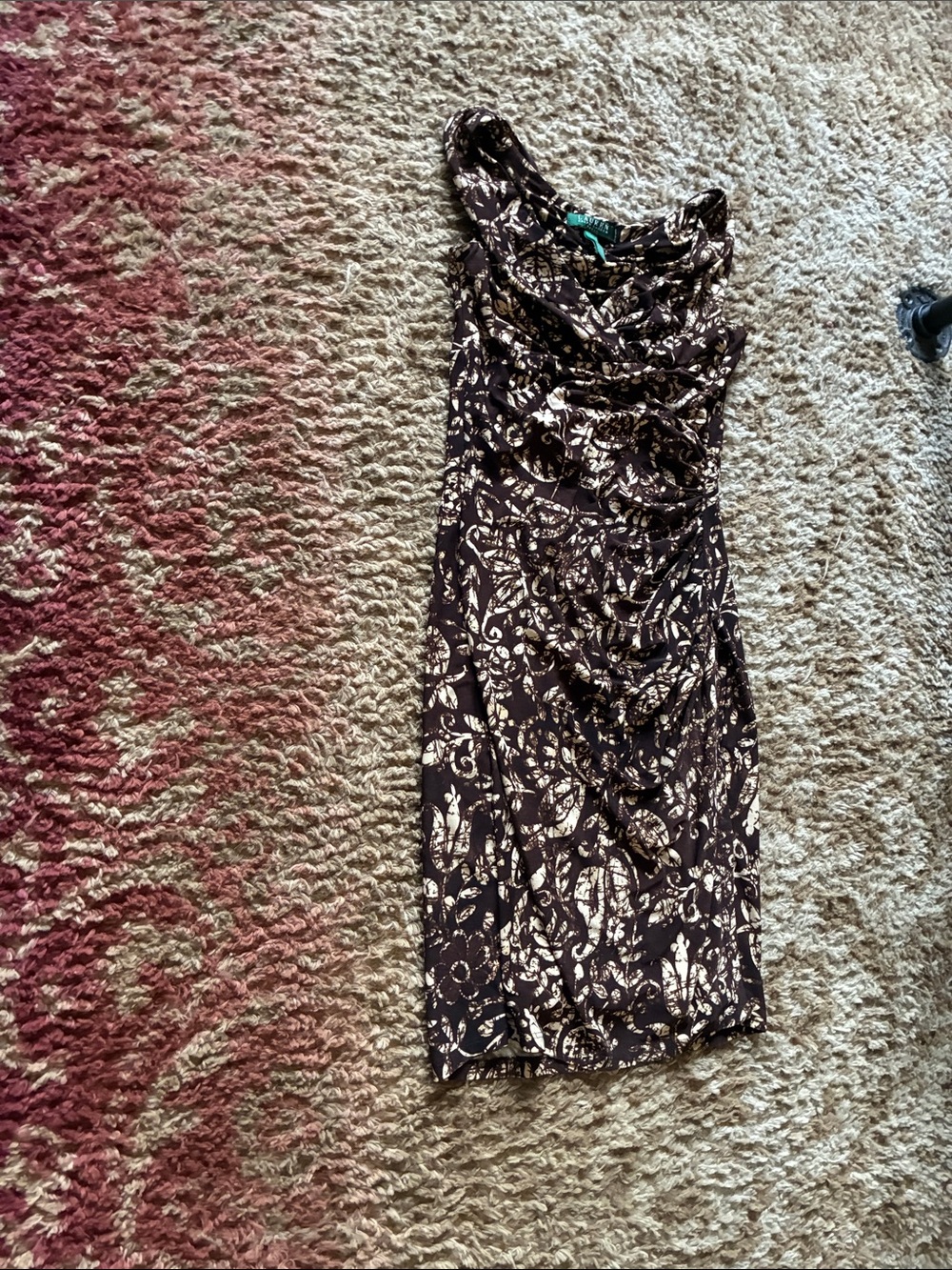 Lauren Ralph Lauren Brown Floral Cowl Midi Dress